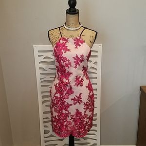 Pink floral knee length lace dress